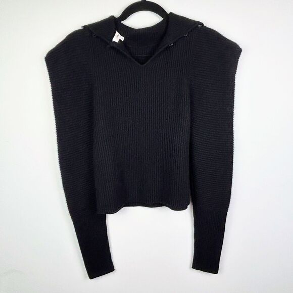 A.L.C. Maura Sweater Statement Puff Shoulder Black Ribbed Turtleneck Cashmere XS - Picture 7 of 13